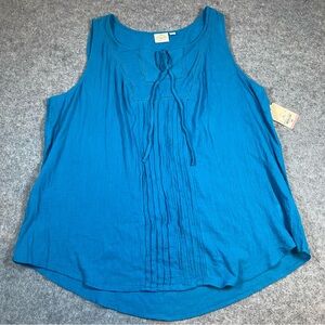 NWT St. John's Bay Pintuck  Sleeveless Tank Top Flowy Size 2X Blue